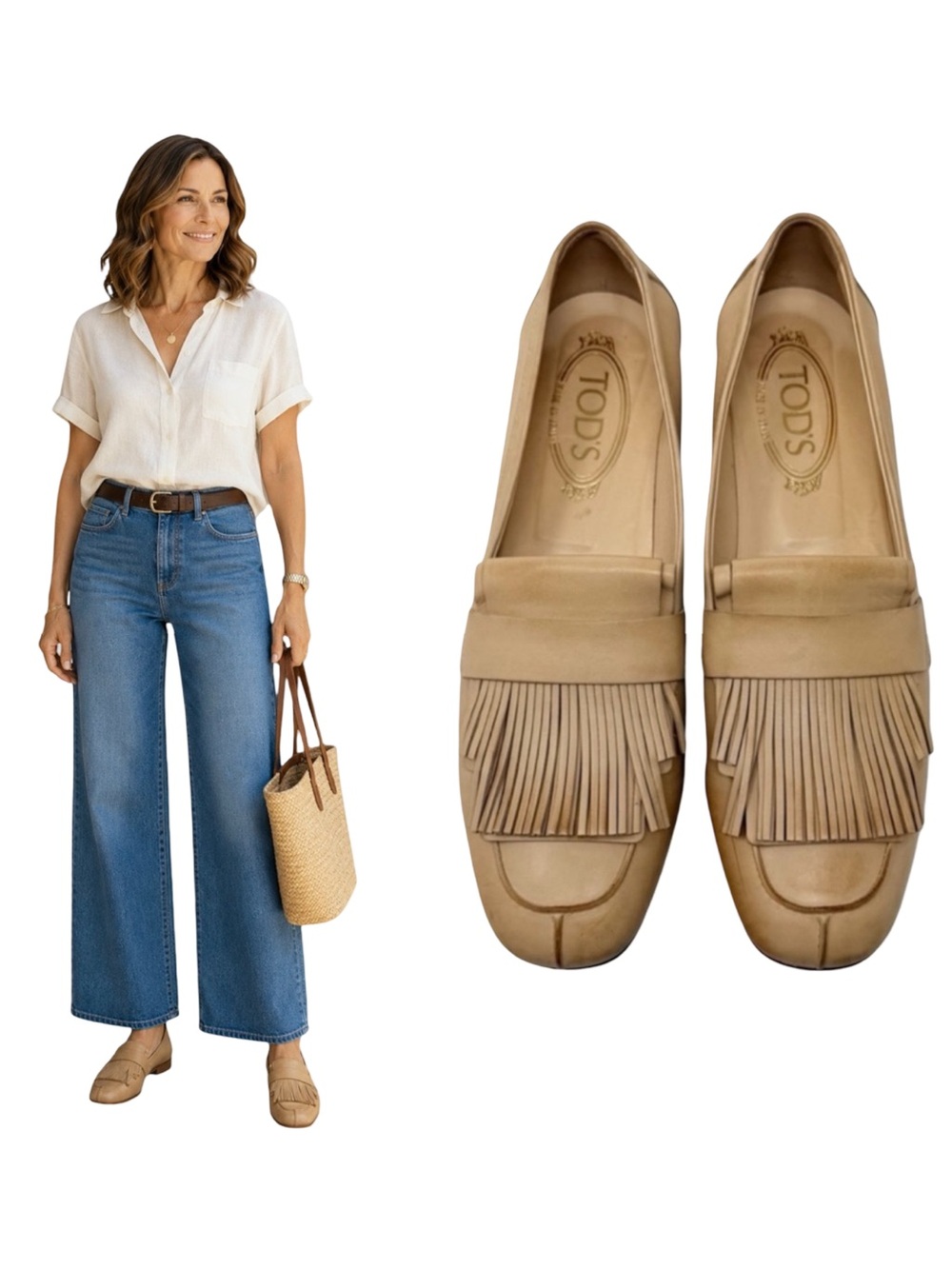 Tods Kiltie Fringe Leather Loafer Size EU 38.5 Blonde Made In Italy Quiet Luxury